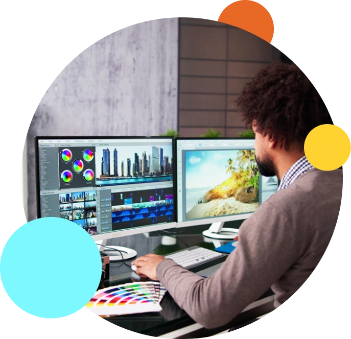 video editor carefully slicing the assets